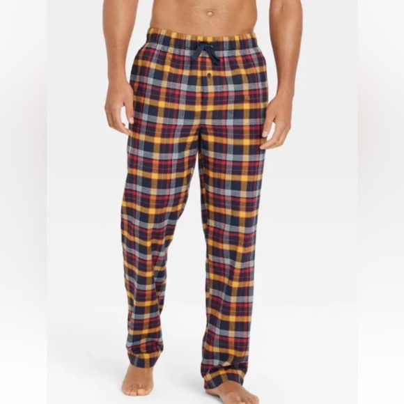 Goodfellow & Co Mens Flannel Pajama Pants Lounge Blue Red Gold Plaid - Picture 7 of 10